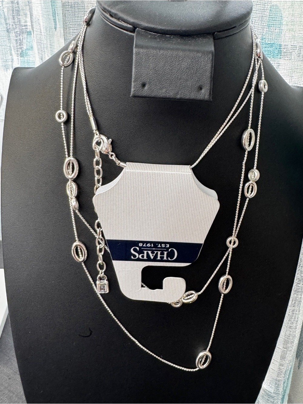 Chaps Silver-Tone Layered Oval Link Necklace